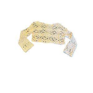 Hand-Crocheted Beige Floral Openwork Long Sleeve Crop Top Medium